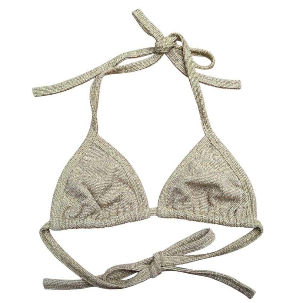 Ivo Moda Praia Skimpy Triangle Bikini Top Glitter Sparkly Gold‎ Festival Beach